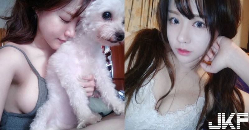 放開那隻狗！「白嫩大奶萌妹」奶壓幼犬，「側乳爆發」渾圓形狀讓人大流口水！