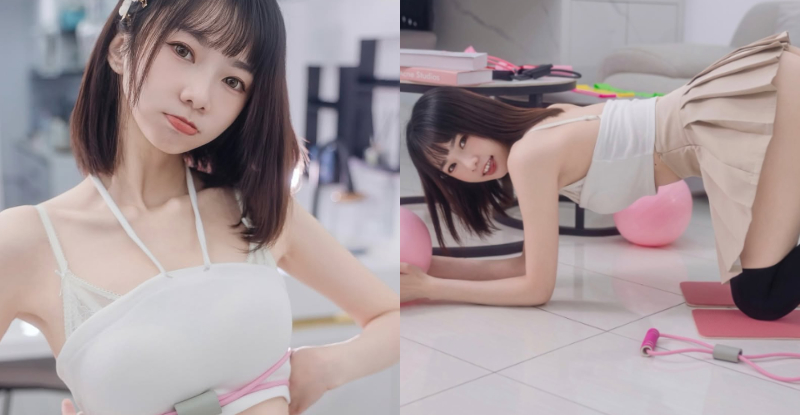 陽光小學妹「優寶」室內拉筋，「翹臀寵粉」還是給她打屁股？