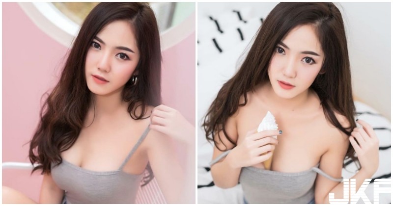 爆乳正妹「冰淇淋放到深溝裡」！超惹火乳量…大家眼睛也吃冰淇淋了！