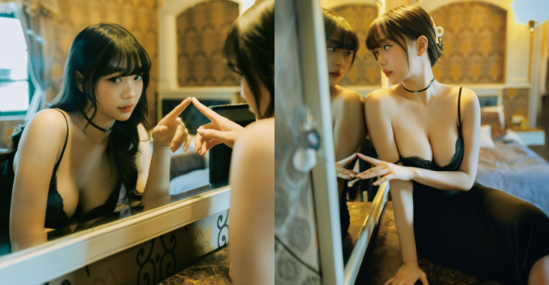 嫵媚小姊姊「苡昕」鏡前擺弄，反射「鮮嫩美乳」雙重性感！