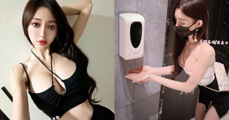認真防疫！巨乳正妹「長瀨昆妮」爆乳彎腰噴酒精，超惹火「Ｅ罩杯」快彈出！