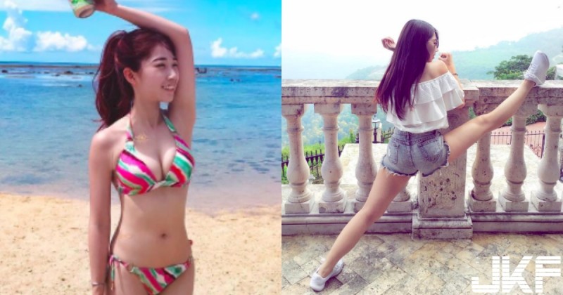 海邊驚見「一字馬正妹」！不只乳晃強過浪，現場「腿架欄杆」筋超開什麼都可以！