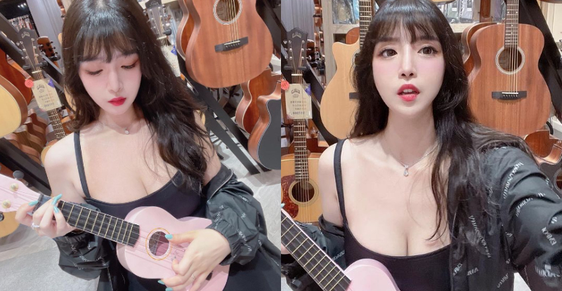 英文老師「宇倩Chloe」倒「雪嫩大乳」彈烏克麗麗，養眼畫面滿足粉絲身心靈